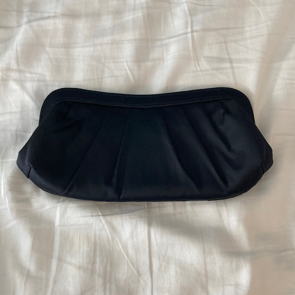 Menbur Black Satin Clutch with Chain Strap